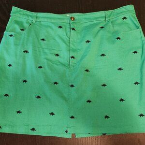 Green Modcloth miniskirt with navy dinos print, size 2x, in excellent condition